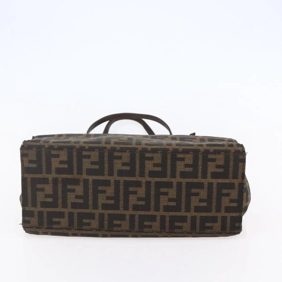 FENDI Zucca Canvas Mamma Baguette Tote Bag Black Brown Auth 147540 - Picture 7 of 16